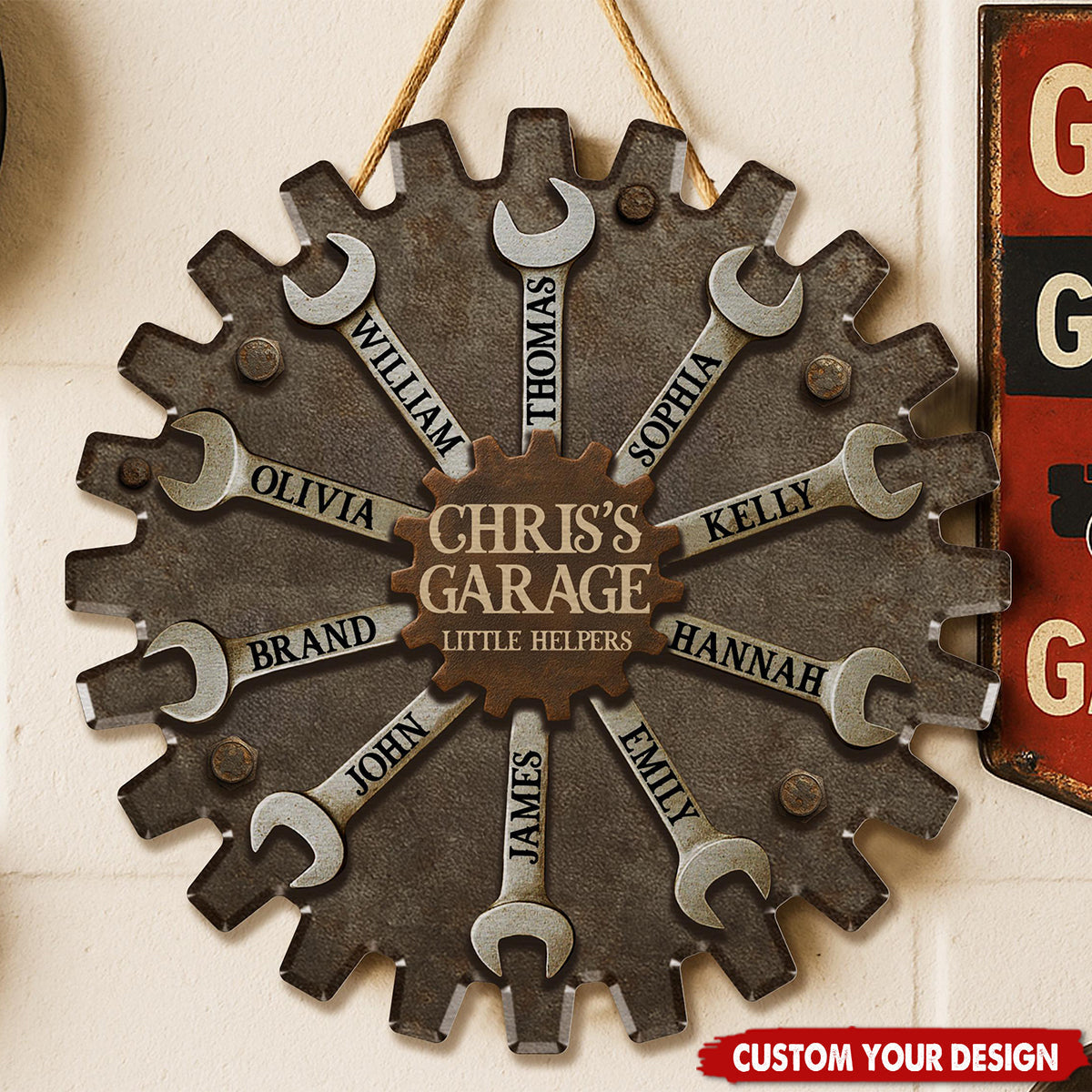 Personalized Garage Sign for Dad, Custom Father's Day Gift with Kids' Names, Little Helpers