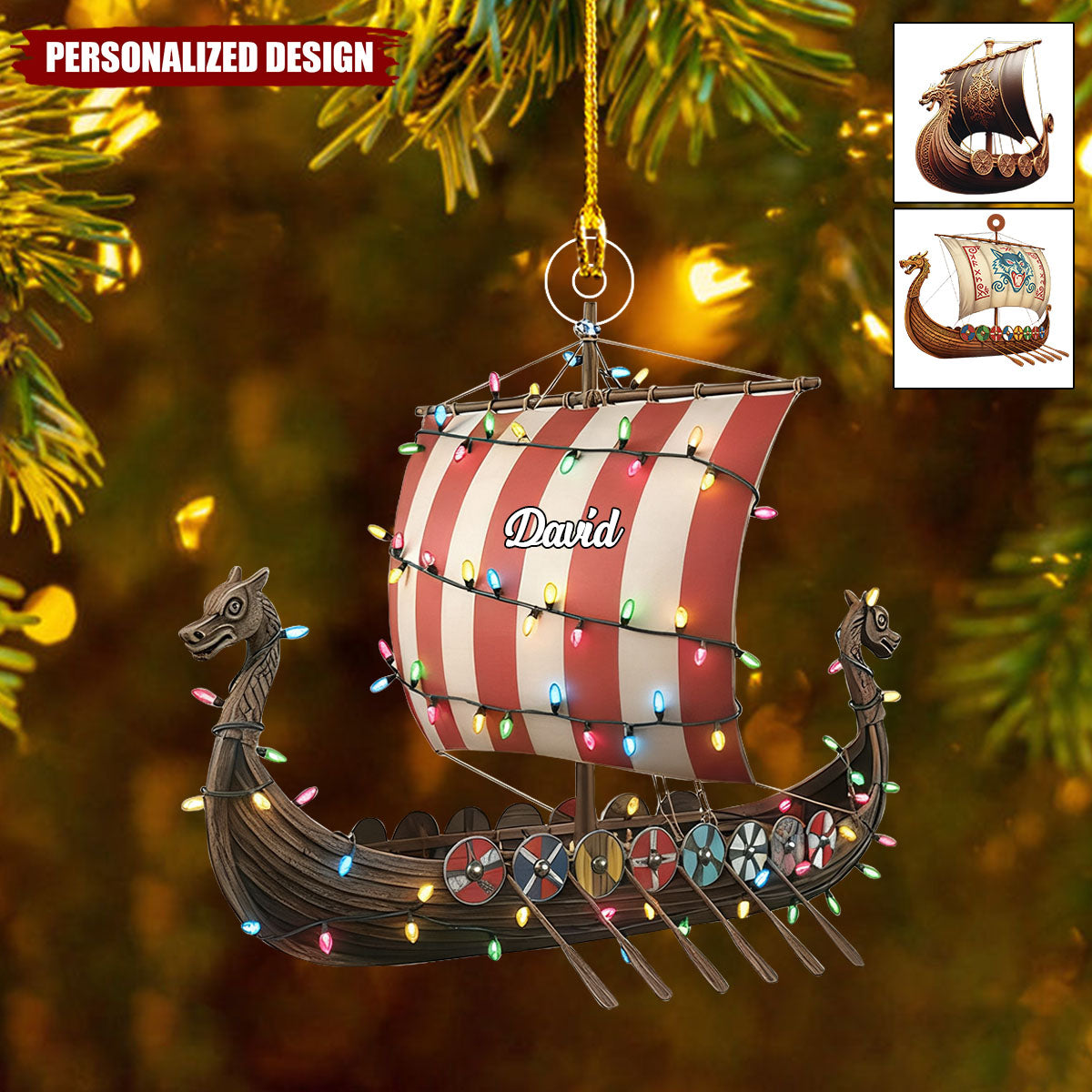 Personalized Viking Ship Christmas Ornament Gift for Men