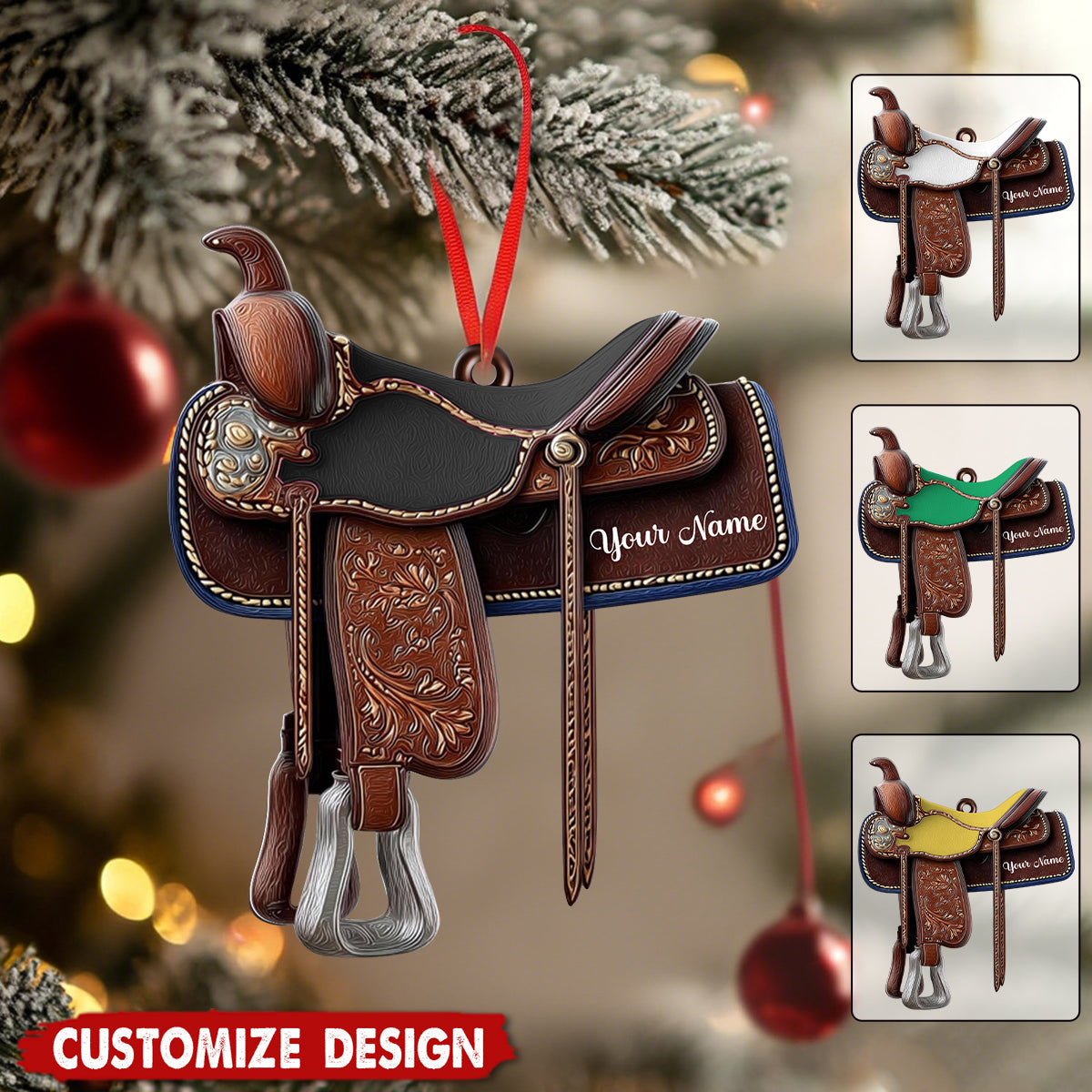 Personalized Western Horse Saddle Ornament -  Gift for Riders Cowboy Cowgirl