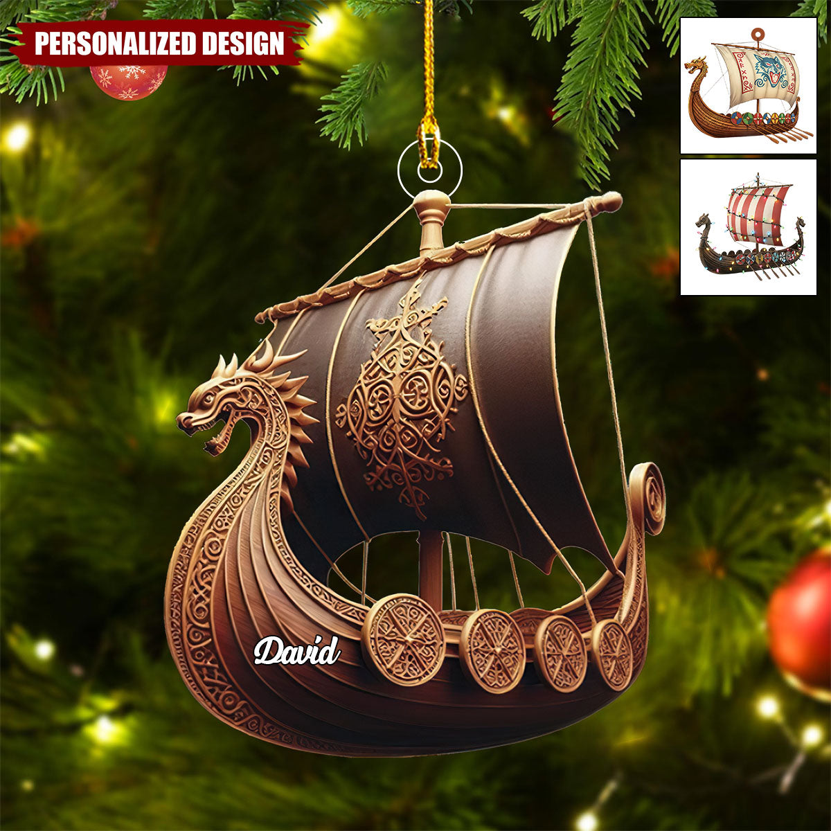 Personalized Viking Ship Christmas Ornament Gift for Men