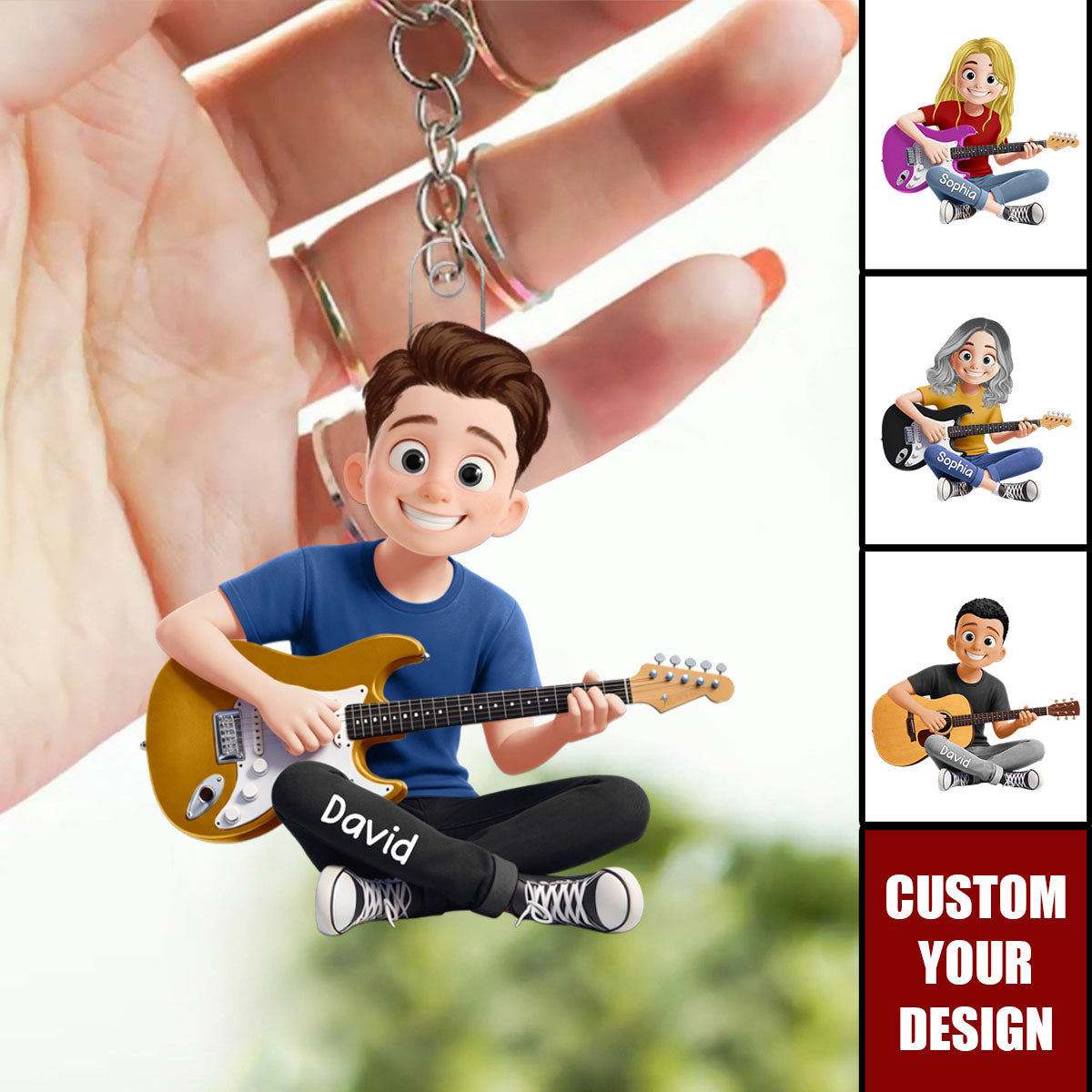 Personalized Guitar Players Keychain - Gift For Music Lovers