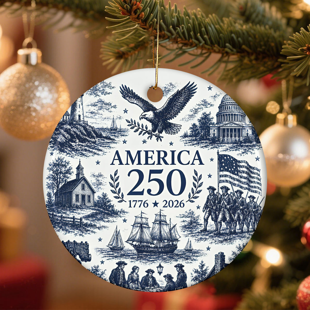 America 250th Ceramic Ornament 1776-2026, Patriotic Christmas Ornament