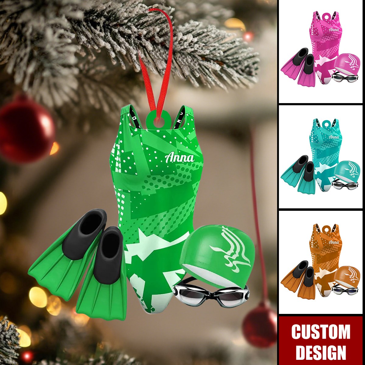 Personalized Swimming Christmas Ornament - Gift For Ocean Lover, Swim Team Keepsake
