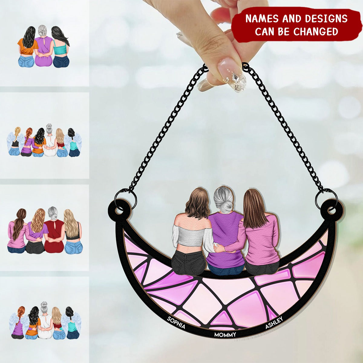 Mother & Daughter On The Moon - Personalized Window Hanging Suncatcher Ornament