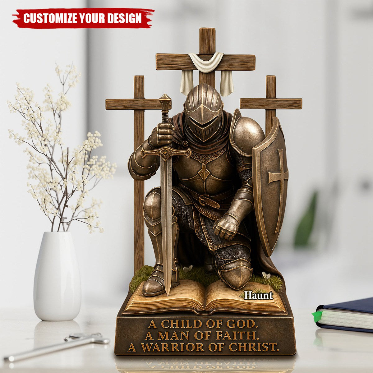 Knight Kneeling Down In Armor Acrylic Plaque - Personalized Gifts For Armor of God