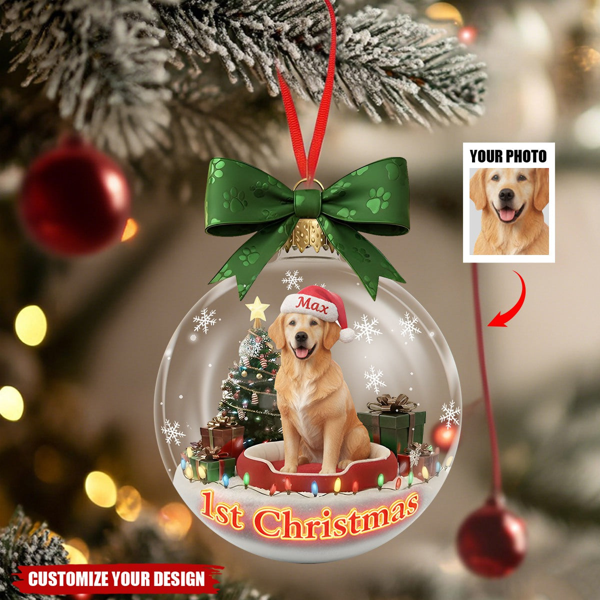 Personalized Dog Photo Acrylic Christmas Ornament - Gifts For Dog Lovers