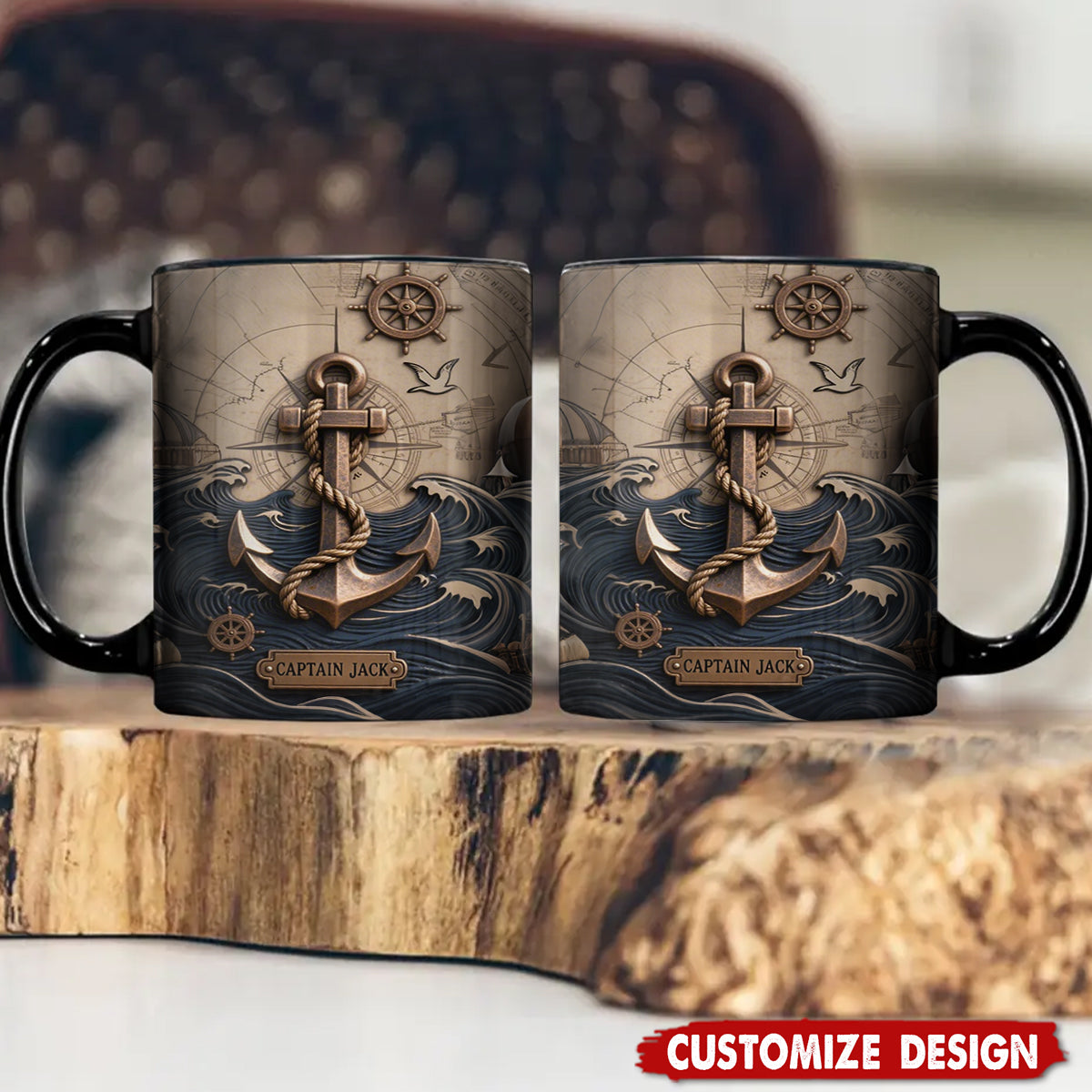 Nautical Anchor Vintage Nautical Map Fragment Personalized Coffee Mug