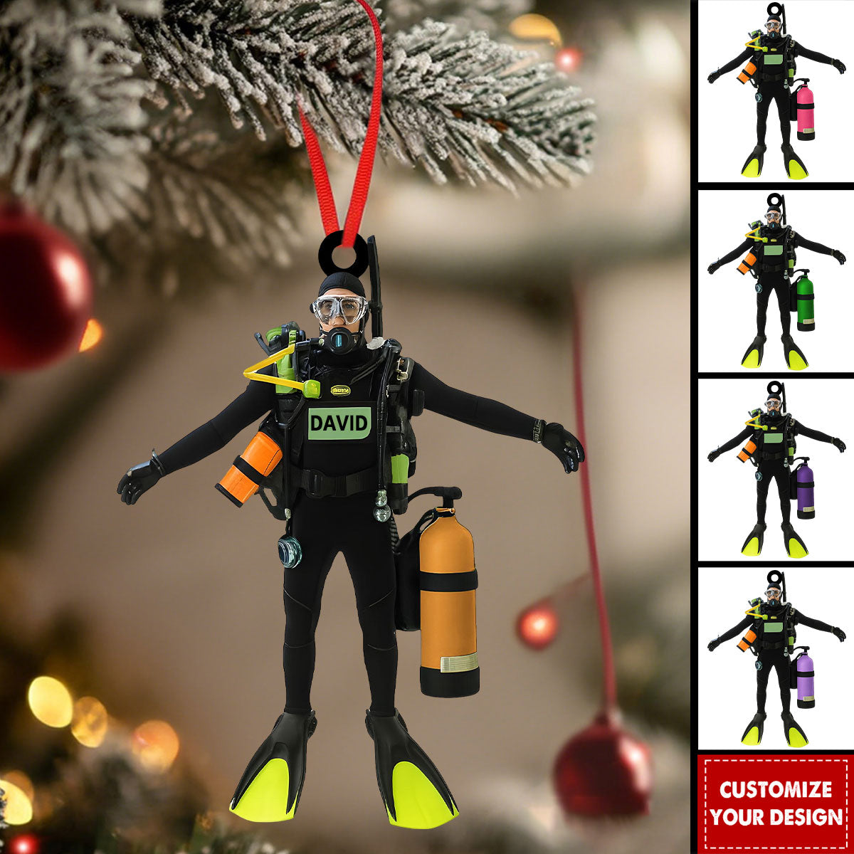 Personalized Scuba Diving Christmas Ornament - Gift for Scuba Divers, Ocean & Adventure Lovers