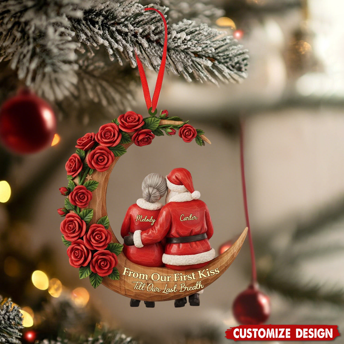 From Our First Kiss Till Our Last Breath Christmas Ornament, Custom Santa and Mrs Claus Couple Xmas Gift, Christmas Gift For Husband Wife