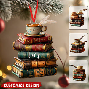 Personalized Vintage Book Stack Christmas Ornament - Gift For Book Lover