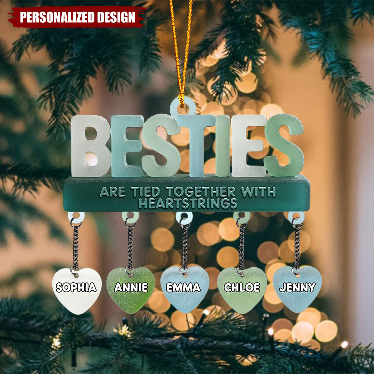 Besties Are Tied Together With Heartstrings-Personalized Bestie Ornament With Charm