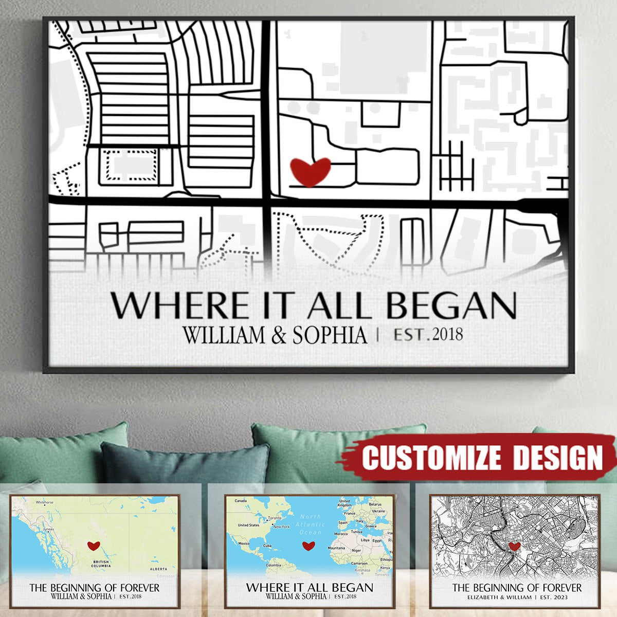 Where It All Began - Couple Personalized Custom Horizontal Poster - Gift For Husband Wife, Anniversary