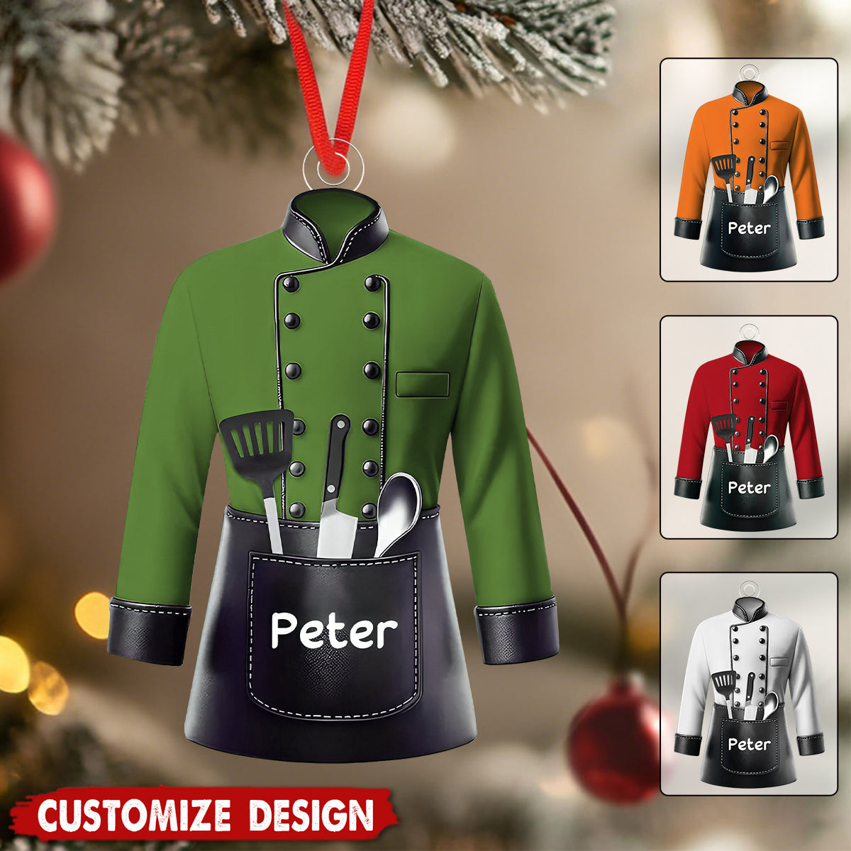 Personalized Chef Ornament – Custom Chef Uniform Christmas Tree Decoration Gift for Men Women, Unique Holiday Job Keepsake