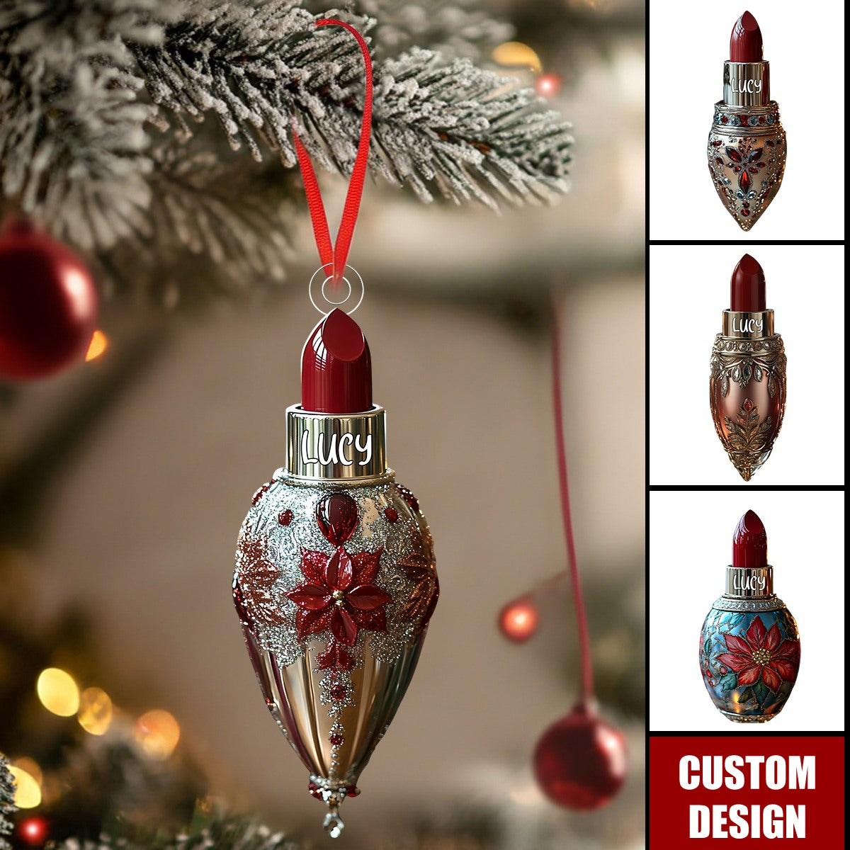 Personalized Lipstick Christmas Ornament - Gift For Beauty Lovers