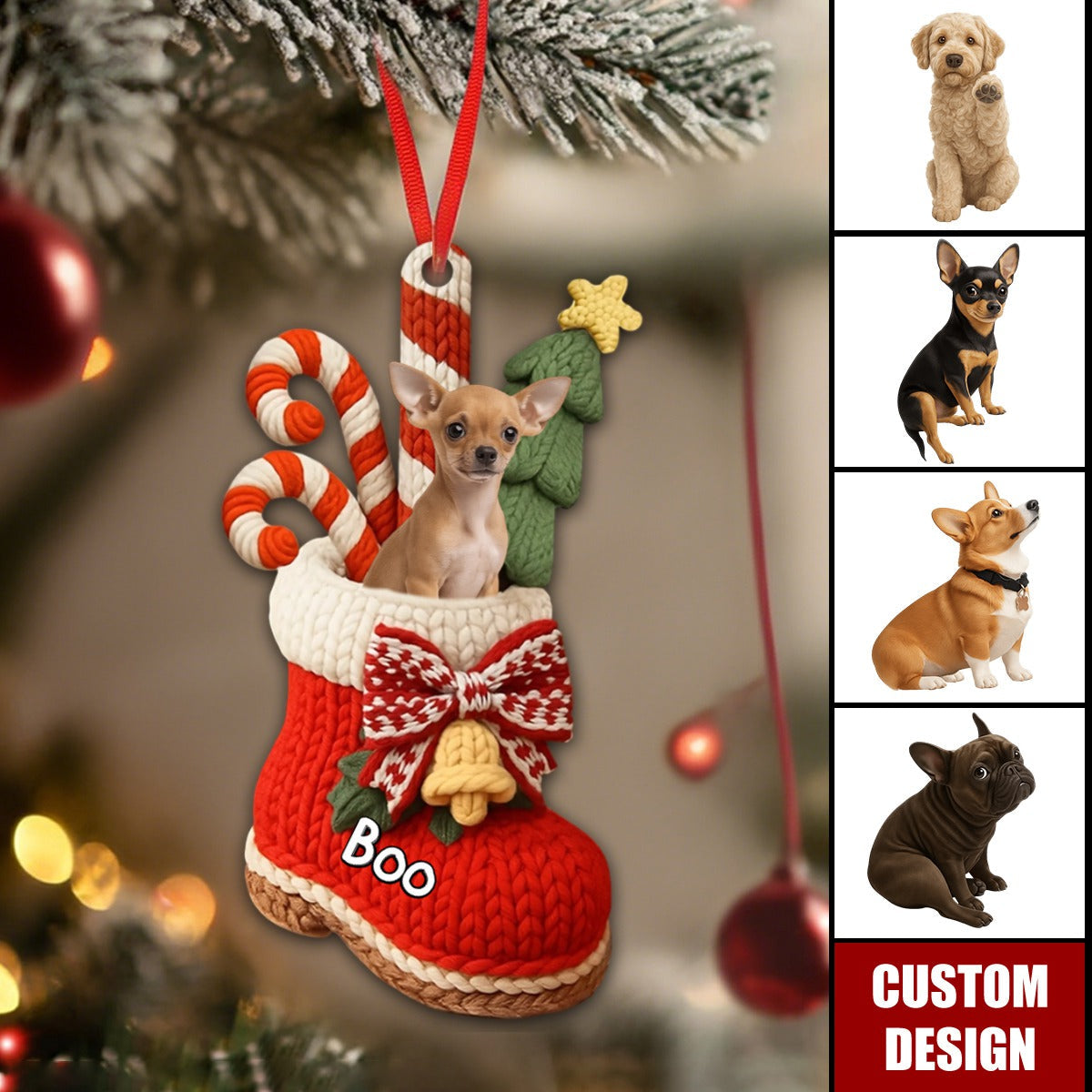 Personalized Dog In Christmas Shoe Ornament- Gift For Dog Lovers