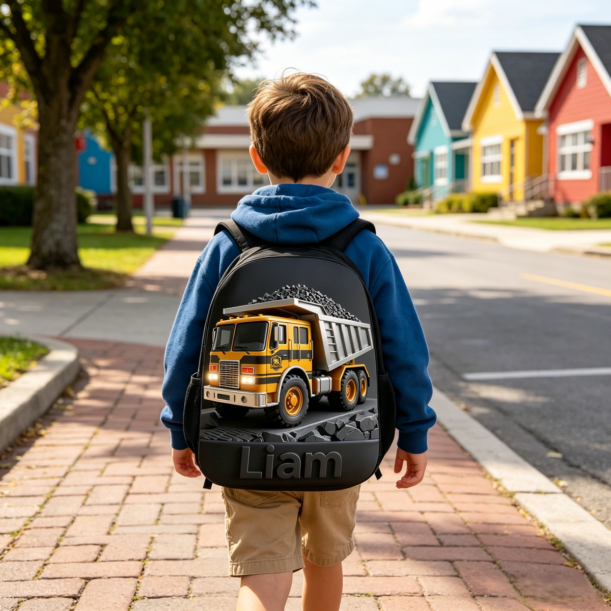 Personalized Kid Construction Vehicle Backpack Set