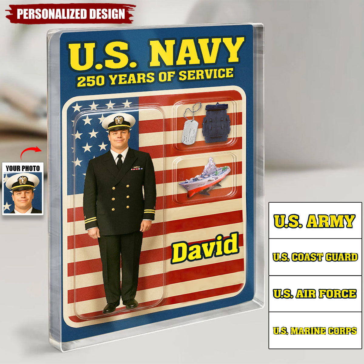 Personalized US Army/Navy/Air Force/Marine Corps/Coast Guard 250th Years Of Service Acrylic Plaque