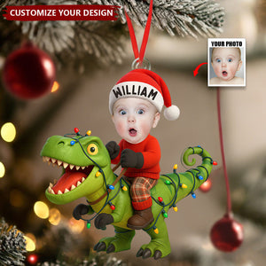 Personalized Kid Photo With Dinosaur Ornament, Funny Dinosaur Gift For Kid