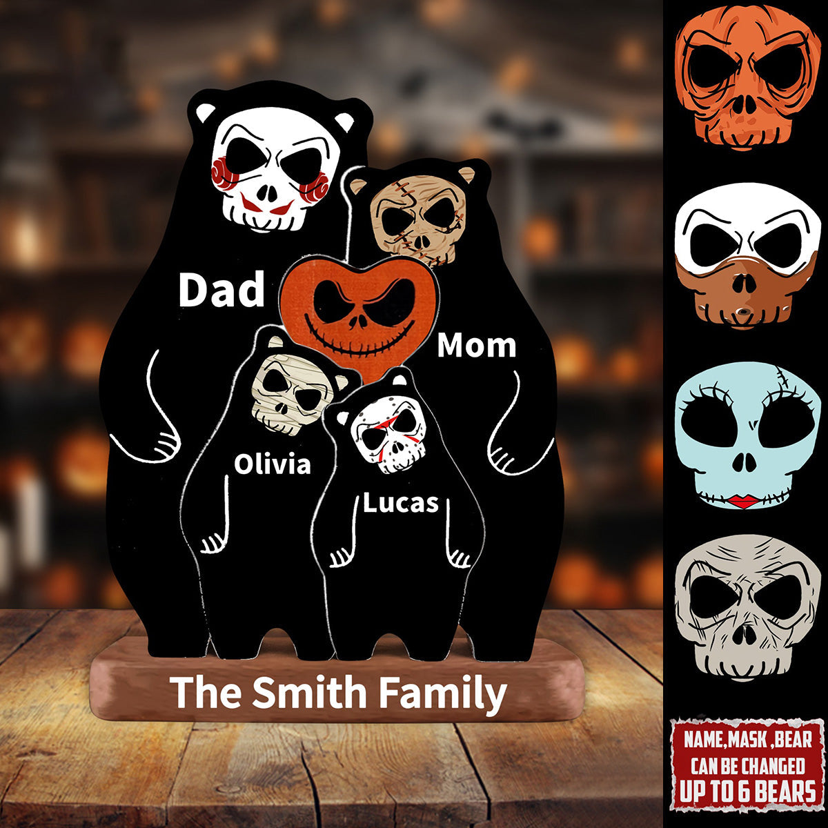 Personalized Halloween Wooden Bear Family Puzzle - Horror Movie Gift