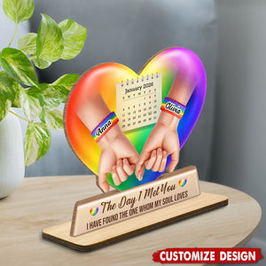Personalized The Day I Met You Heart Hand Wood Plaque - Gift For Couples And Partners