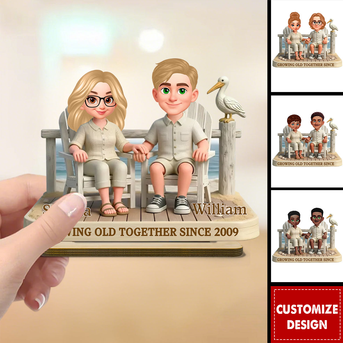 Growing Old Together-Personalized Couple Wooden Plaque