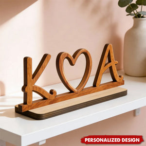 Couple Initials Heart-Personalized Wooden Plaque-Valentine's Day Gift