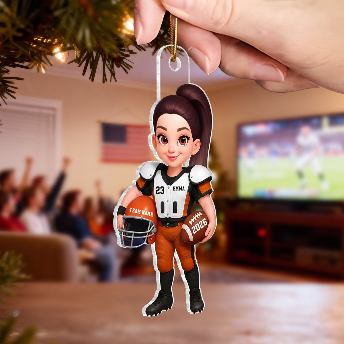 2D Effect Proud American Football Player - Personalized Acrylic  Ornament - Gift For Football Lovers, Grandson, Son, Husband