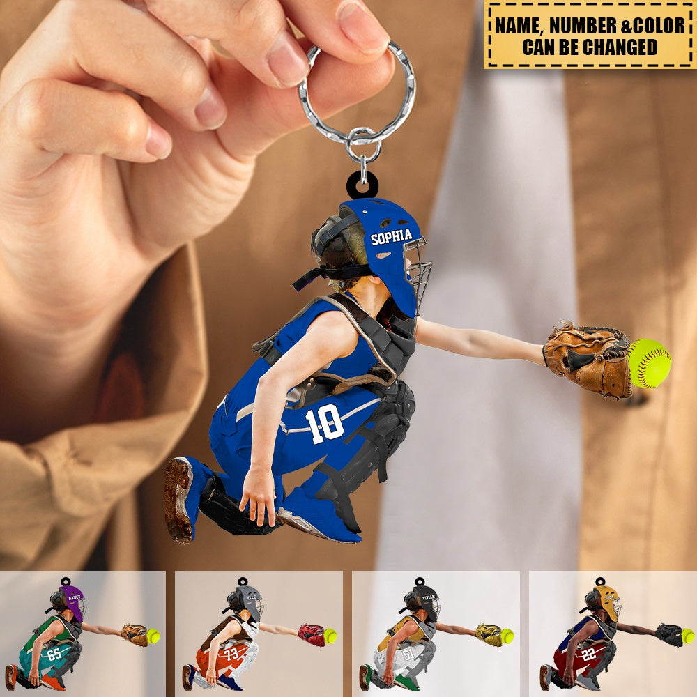Personalized Softball Kid Acrylic Keychain - Gift for Softball Lovers
