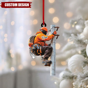 Personalized Lineman Ornament: Custom Powerline Worker Gift, Acrylic Keepsake