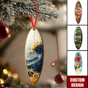 Personalized Surfboard Colorful Christmas Ornament