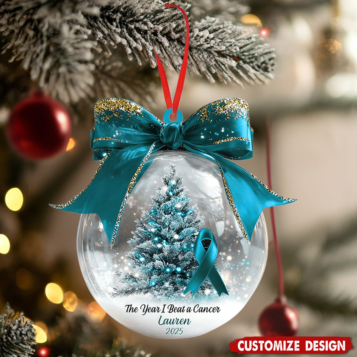 The Year We Beat Ovarian Cancer - Personalized Ornament - Gift for Cancer Fighter