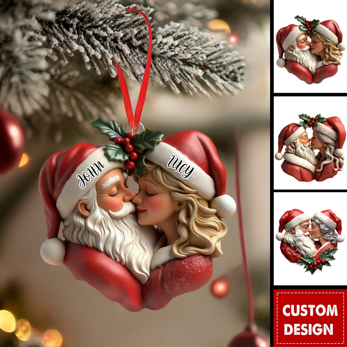Personalized Romantic Santa Couple Christmas Ornament - Gift For Couple