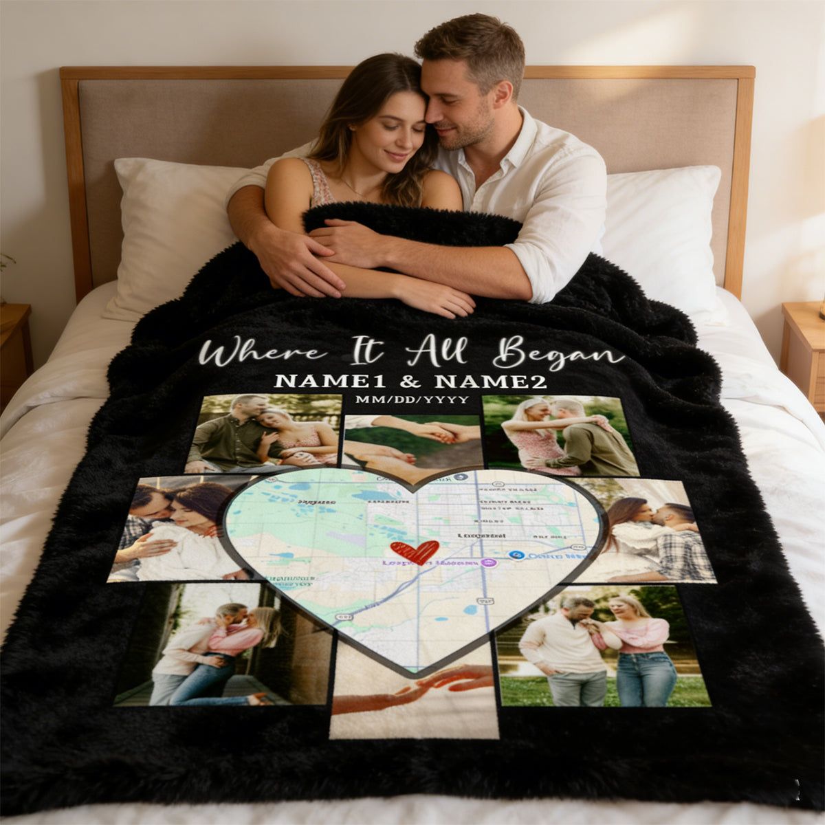 Where It All Began - Personalized Blanket With Location Map - Perfect Valentines Or Anniversary Gift For Couple