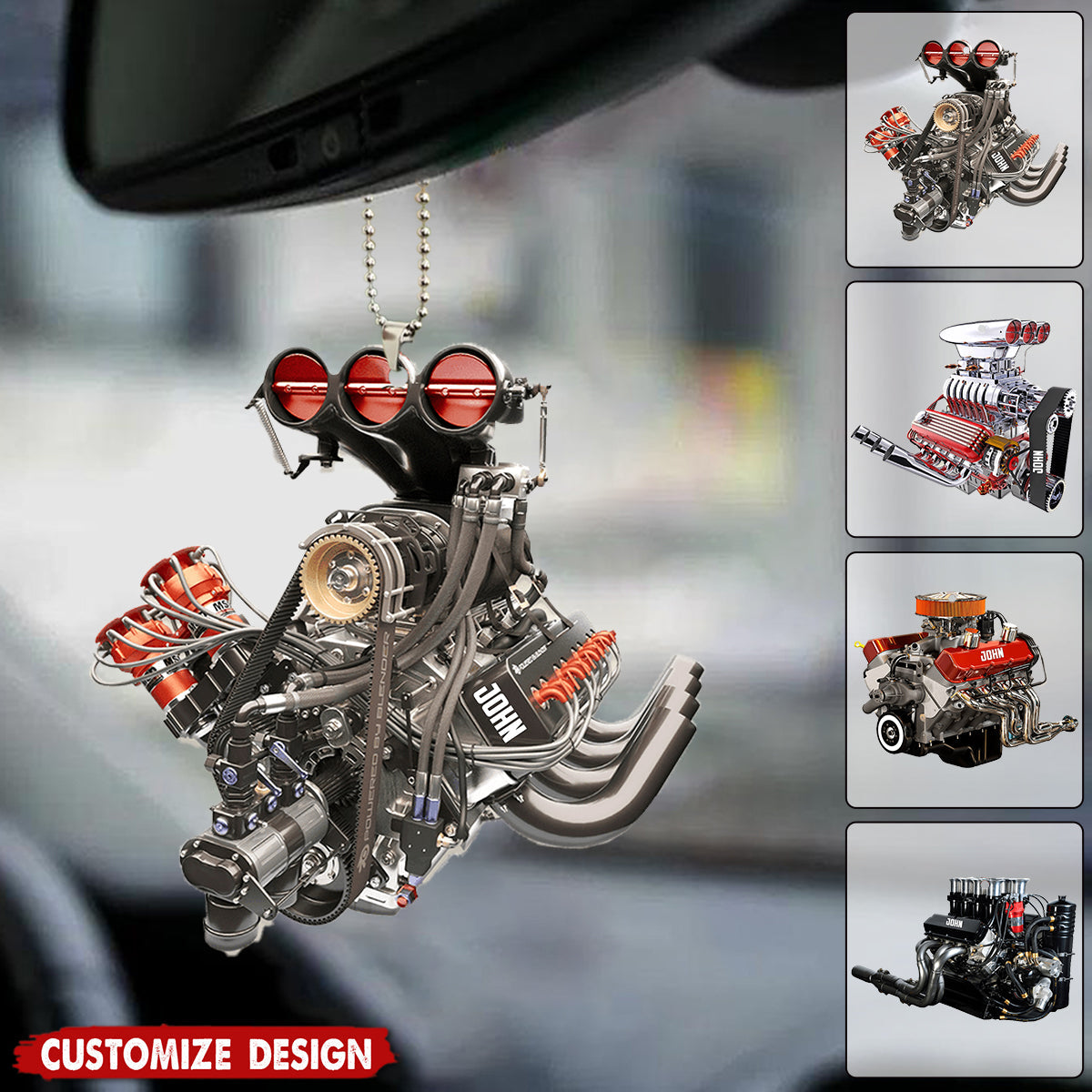 Personalised Engine Drag Racing Hot Rod V8 Engine - Personalized Drag Racing Car Hanging O ...