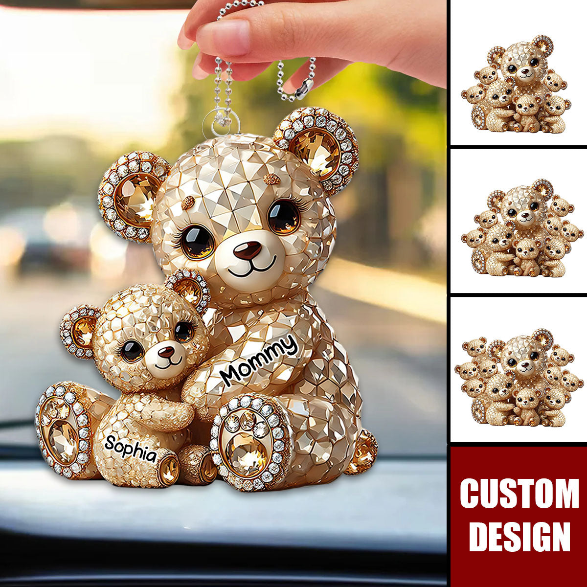 Mom I Love You - Personalized Bear Mom With Kids Car Ornament, Mother's Day Gift
