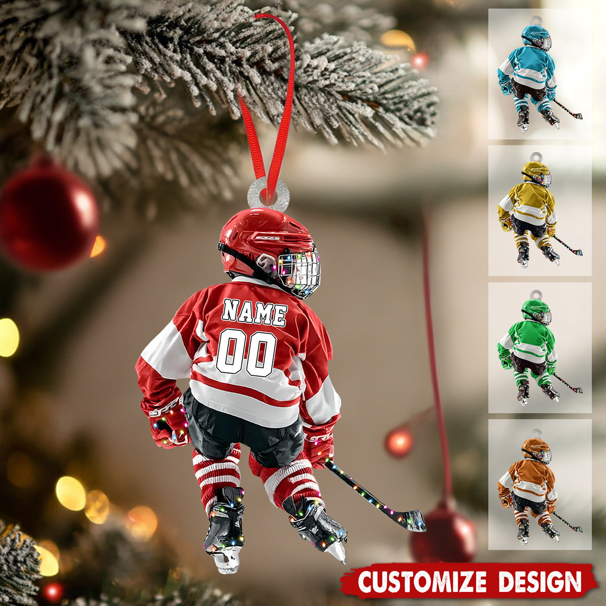 Custom Hockey Player Ornament: Acrylic Kid's Christmas Light Decoration