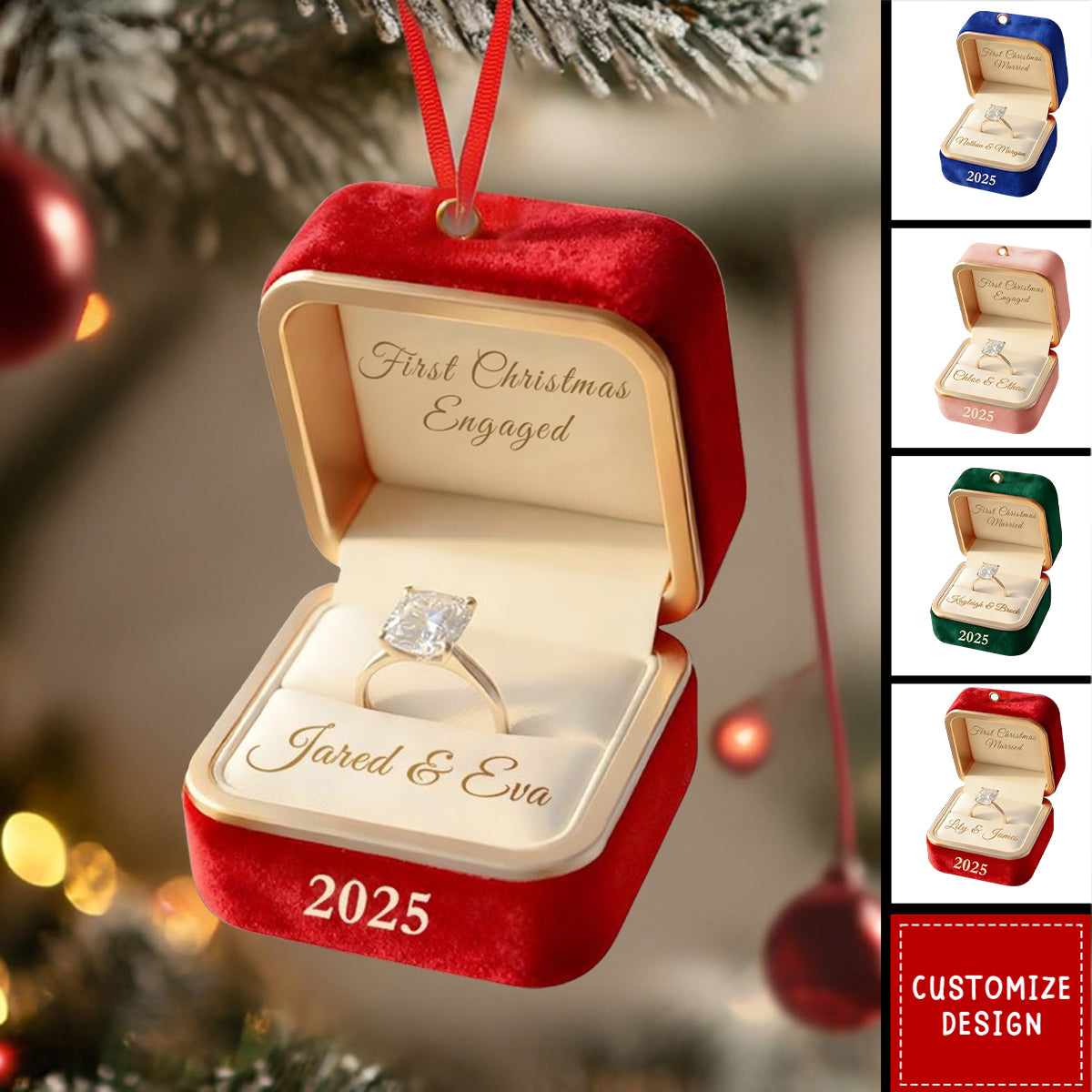 Personalized Ring Box Christmas Ornament - First Engaged,Married Gift For Couple