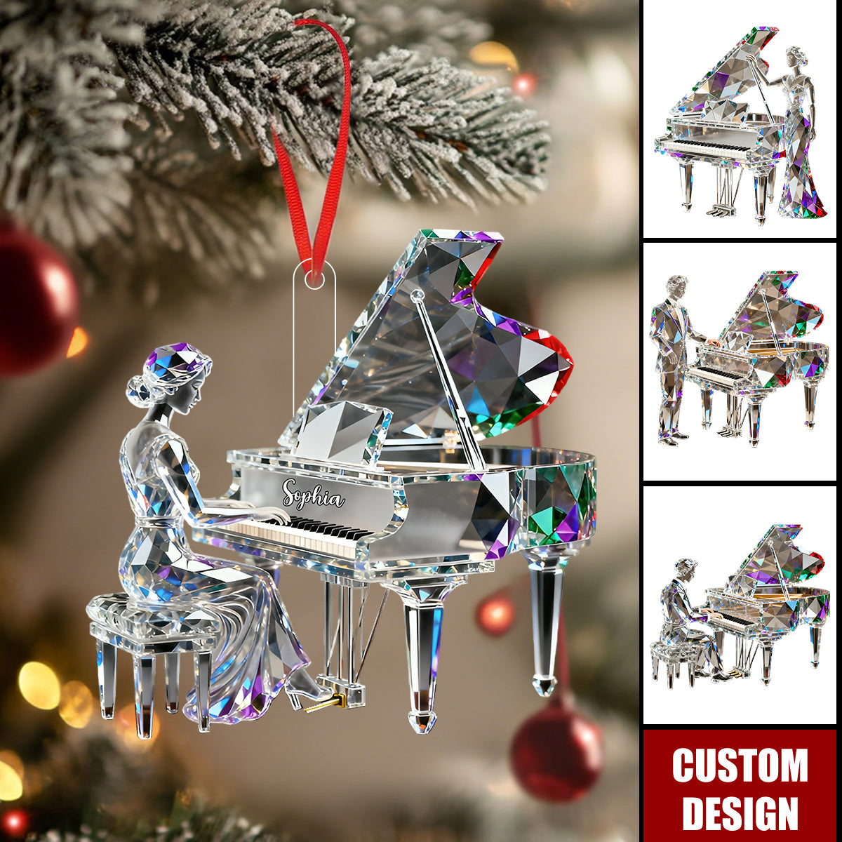 Personalized Crystal Style Piano Christmas Ornament