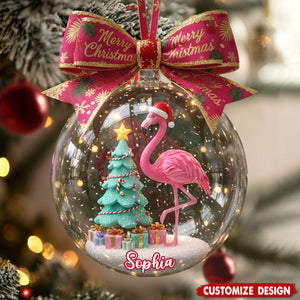 Merry Christmas - Personalized Flamingo Ornament - Gift For Flamingo Lovers