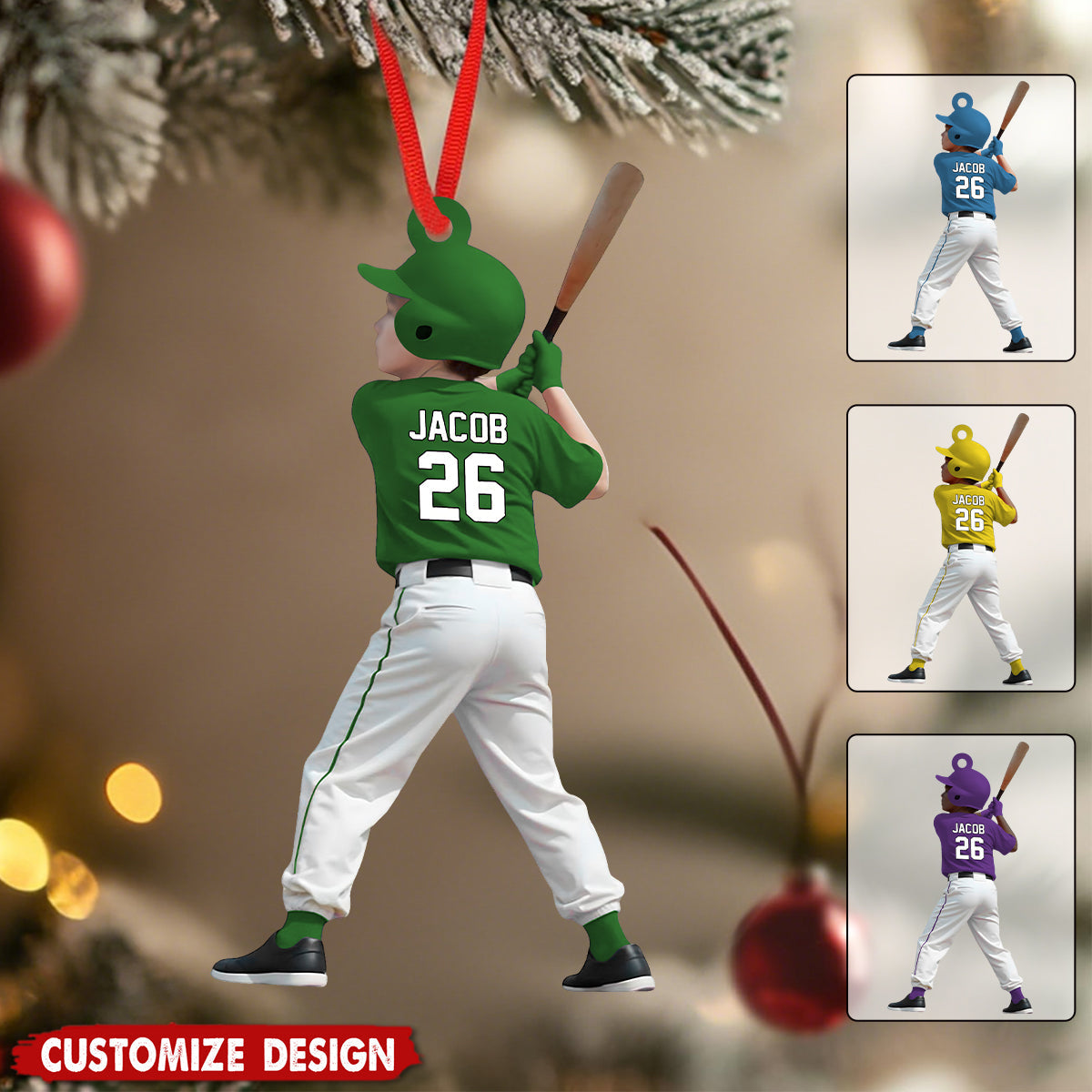 Personalized Kid Baseball Player Ornament - Gift for Kids