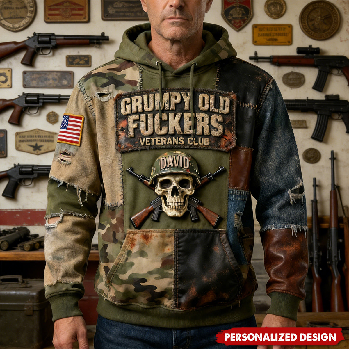 Personalized Military Skull Hoodie Gifts For Veteran