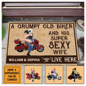 Personalized Couple Biker Live Here Doormat