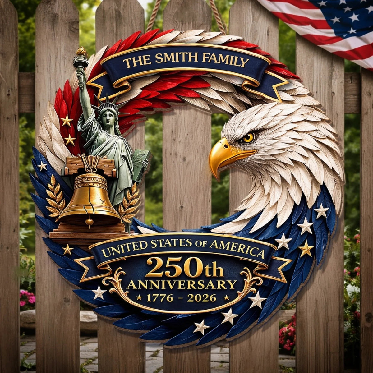 Personalized America 250th Anniversary Wood Sign - Gifts For  Your Family