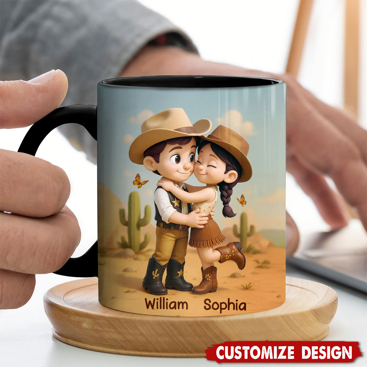 Cartoon Style Countryside Couple Cowboy Cowgirl Personalized Coffee Mug