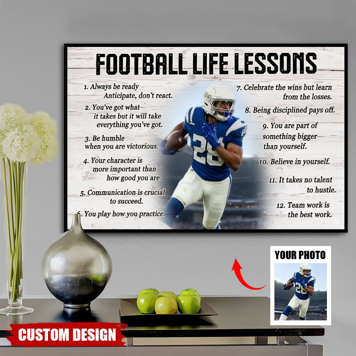 Custom Photo, Football Life Lessons-Personalized Poster, Gift For Football Lover