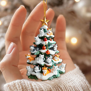 Snowy Cat Christmas Tree Ornament