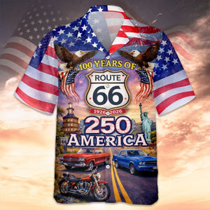 Celebrate 100 Years of Road Route 66 and America 250th Anniversary Custom Car Photo Hawaiian Shirt