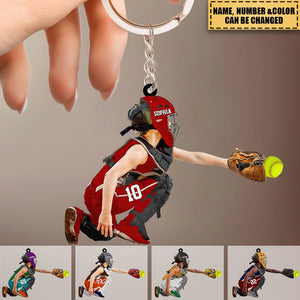 Personalized Softball Kid Acrylic Keychain - Gift for Softball Lovers