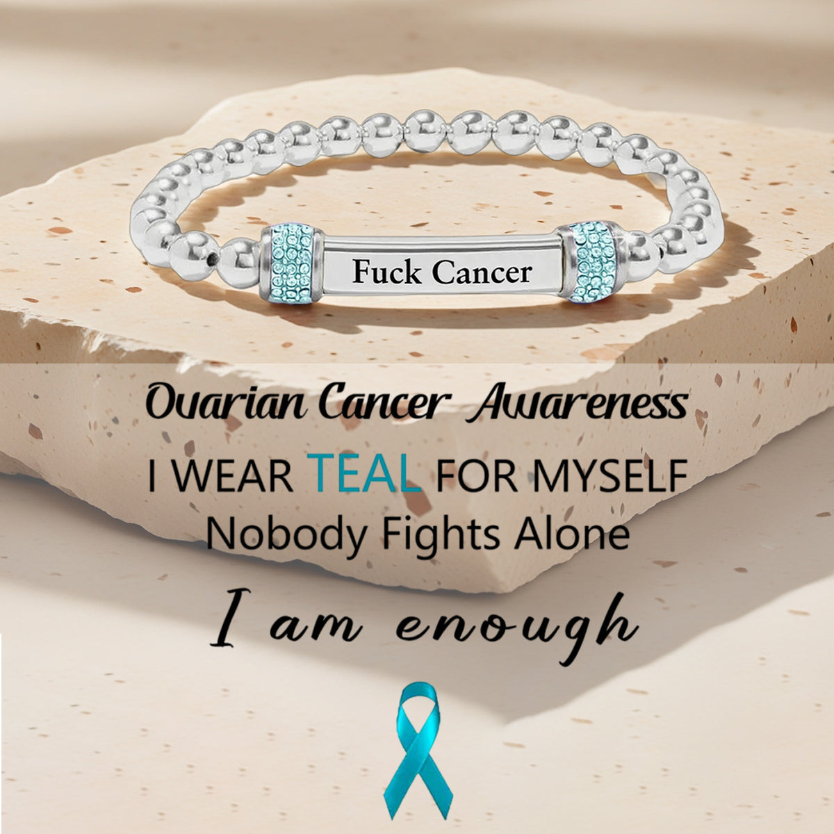 Ovarian Cancer Awareness-Teal Round Diamond Infinity Bracelet