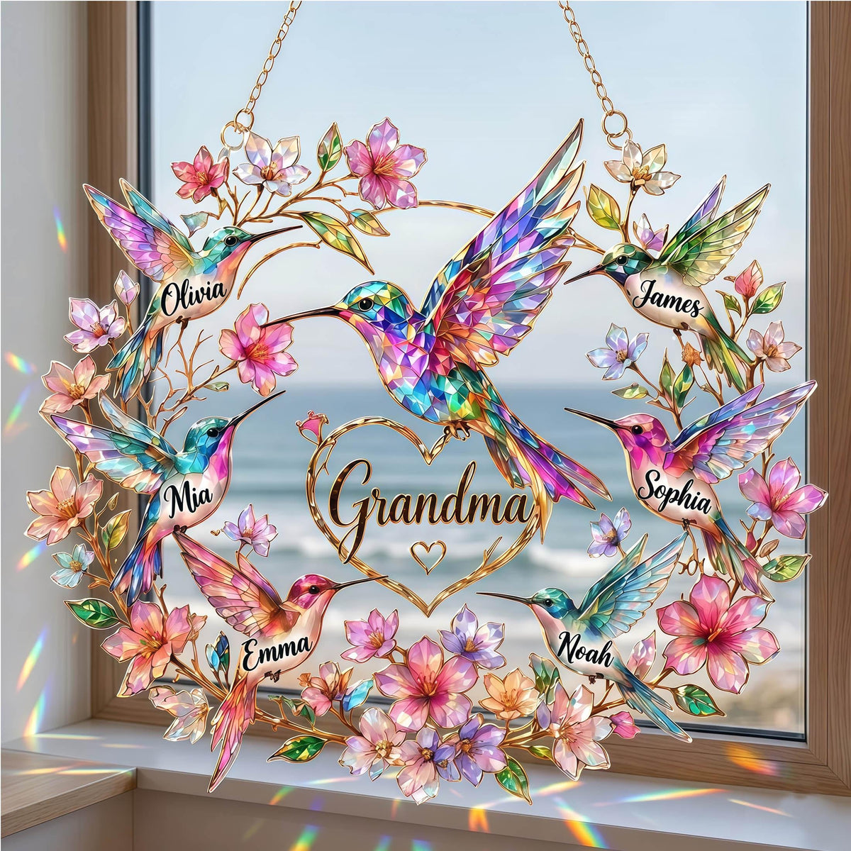 Personalized Hummingbird Suncatcher - Gift For Mom Grandma